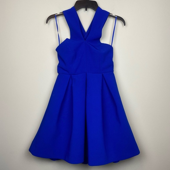 AQ/AQ Maverick Blue Cross Strap Mini Dress With Full Skirt US Size 4 - Picture 4 of 9